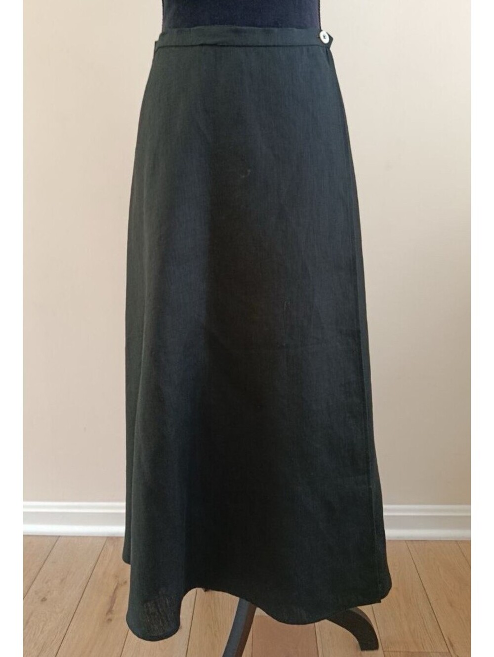 Max Mara Linen Wrap Skirt A Line Midi Minimalist Luxury Italy Black Size 10